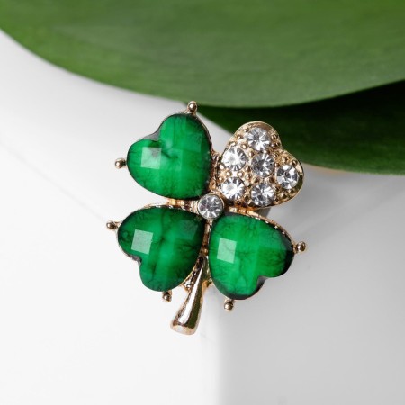 Brooch "Clover", white-green color in gold (indivisible packing 12 pcs., Price per pcs.)-3