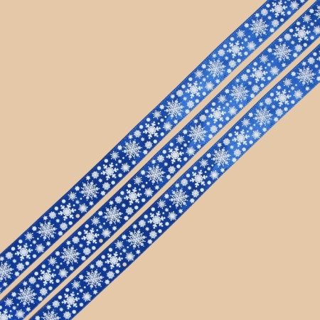 A satin ribbon "Snowflakes", blue, 2 cm × 25 yards (22.5 m)-1