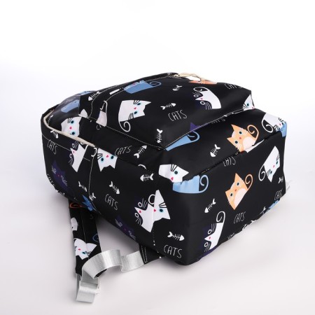 School backpack from textiles on lightning, 3 pockets, black color-4