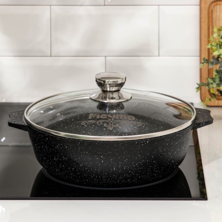 Form "granite Black" Induction Pro, 4 l, d = 28cm, glass cover, anti -stick coating, induction, black color-3
