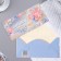 Money envelope "Happy Wedding Day!" embossing, pink flowers, blue background, 17x8 cm