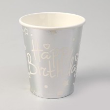 Paper glasses “Happy birthday”, set, 6 pcs., Silver color