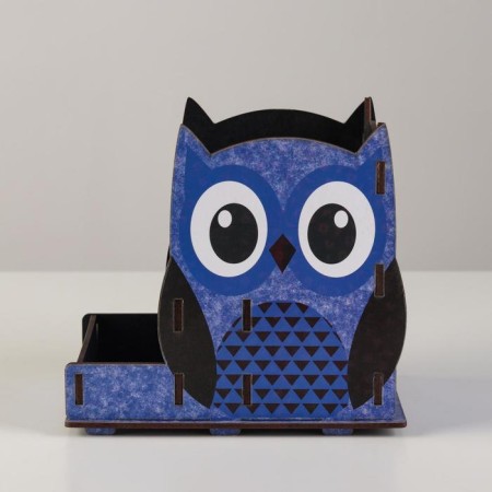 The stand for the office is a wooden owl "owl, winks", with a print, blue-1