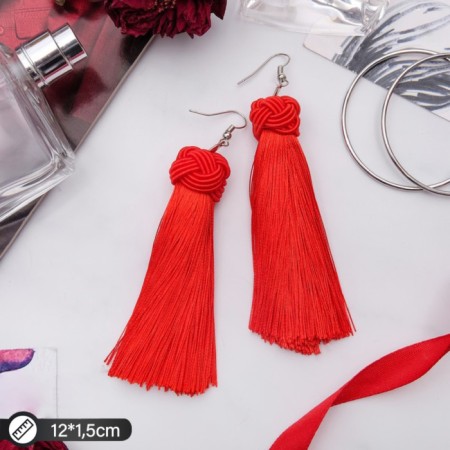 Earrings "Brushes" romance, red color in silver, brush length 9 cm