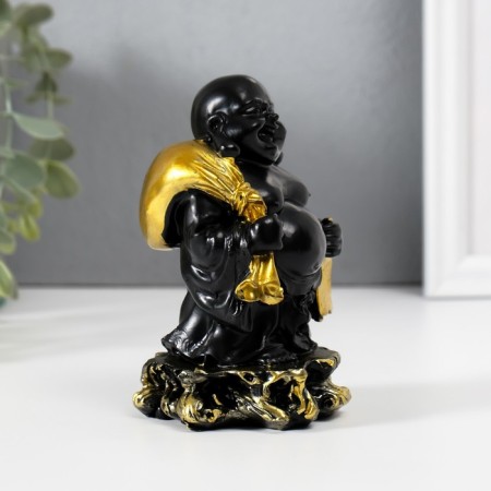 NECKE Polystone "Hothee with a golden bag and fan" Black 6.5x6.7x11.5 cm-2