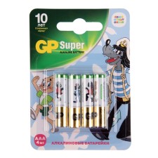 Battery Alkalin GP Super “Well, wait a minute!”, AAA, LR03-4BL, 1.5V, blister, 4 pcs.