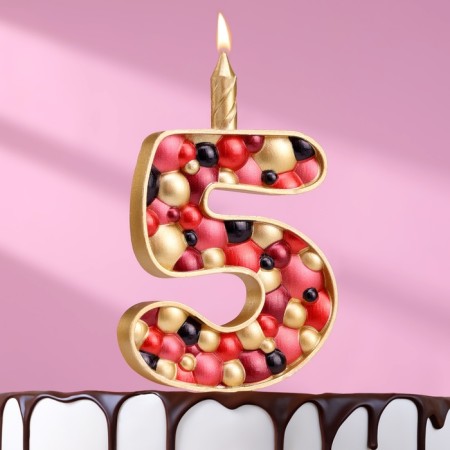 Candle for the cake "Bubbles", number "5", 10 cm, gold
