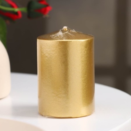 Candle - paraffin, varnished, gold metallic cylinder, 5.6 × 8 cm-2