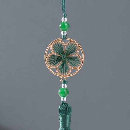 Textile suspension, metal "Flower in the frame" Dark green 1x3x19.5 cm-1