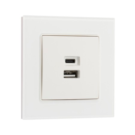 Socket with USB-A + usb-C connectors, 2.1 A, 5V, TOT GLOSSY GLASS, hidden, glass, white-1