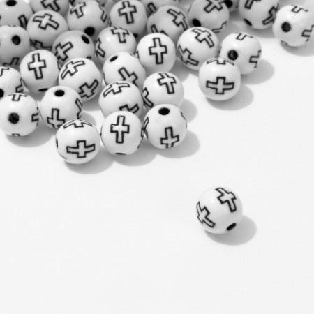 Acrylic bead "Cross", ball d = 8 mm, set 10 g, white-black color-1