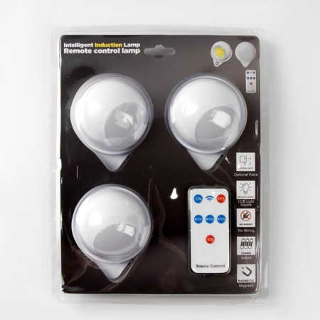 Lamp-light, 3 pcs, 50 lm, COB, 3 AAA, magnet, adhesive base, with a remote control, 7.5 x 9.2 cm-9