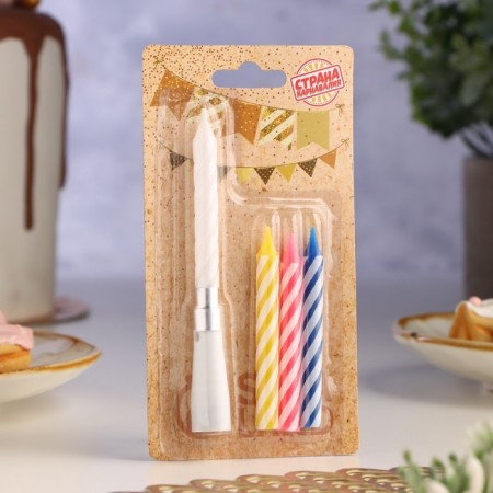 Candles for the cake "Bright strip", 7 cm, set (3 twisted and musical)-1