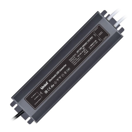 Uniel power supply, 200 watts, IP67, 12 V, 50-60 Hz, 16.7A, 2 exits, silver color-1