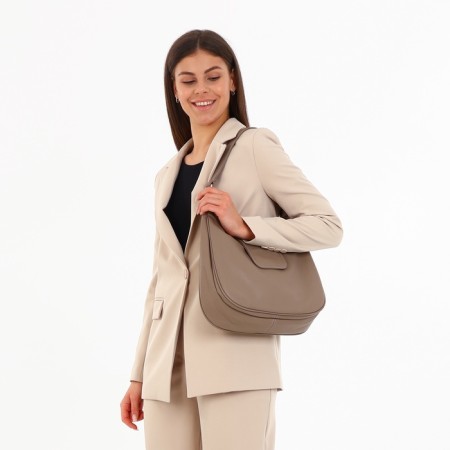 Load bag with zipper, external pocket, long belt, dark beige color-8
