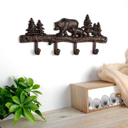 Decorative metal hooks "Bear with a teddy bear in the forest" 14.5x33x2.5 cm-1