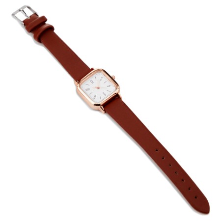 Women's watch, 2.6 x 2.6 cm, gold, brown strap-3