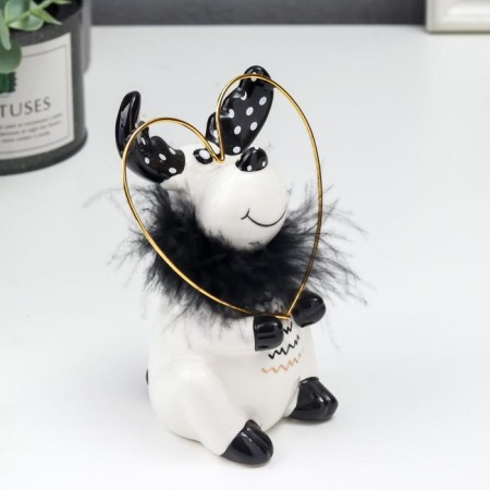 Souvenir Ceramics "Crase with heart" white-black with gold, fluff 13.5x7.3x9.5 cm-1