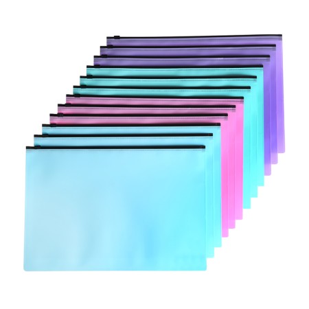 A set of paces-converts on the A4 ZIP-Molniya, 150 microns, Calligrata Pastel, with black zipper, translucent, pastel, 12 pieces, mix-1