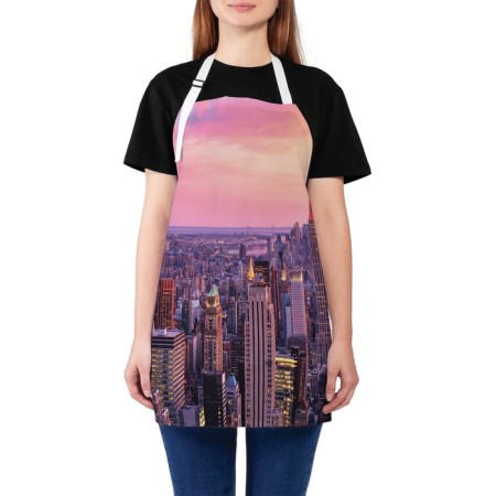 Apron kitchen with a photo print “Flight over skyscrapers”, adjustable, size OS