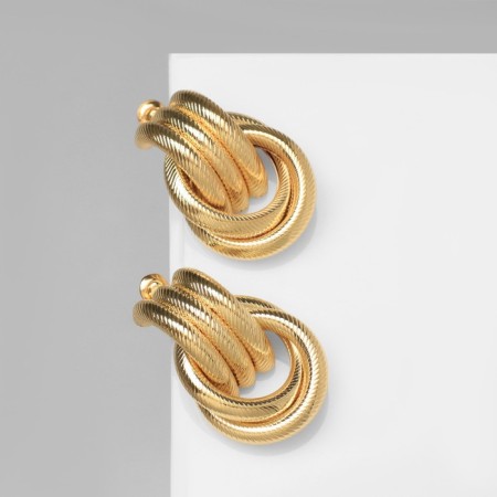 Earrings Metal "Geometry" three rows of rings, color gold
