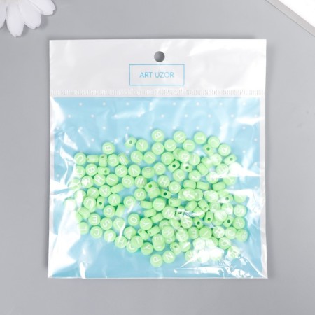 Beads for creativity plastic "English letters" Green set 20 g 0.4x0.7x0.7 cm-3