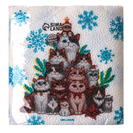 Paper napkins “Happy New Year”, cats, single -layer, 24x24 cm, set 20 pcs-1