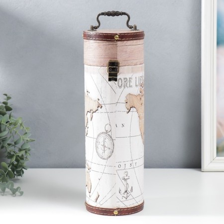 Casket wood, leatherette for the bottle "Map of the World" 35x11x11 cm-3