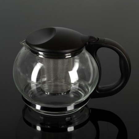 Glass teapot “Lyubava”, 1.25 liters, with metal sieve, black color