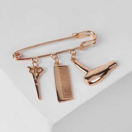 Pin with pendants "hairdresser", 5.5 cm, color pink gold-2
