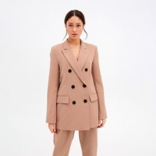 Jacket female double -breasted mist size 42, beige color