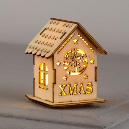 Christmas tree toy "House with bells", from batteries, glow of warm white