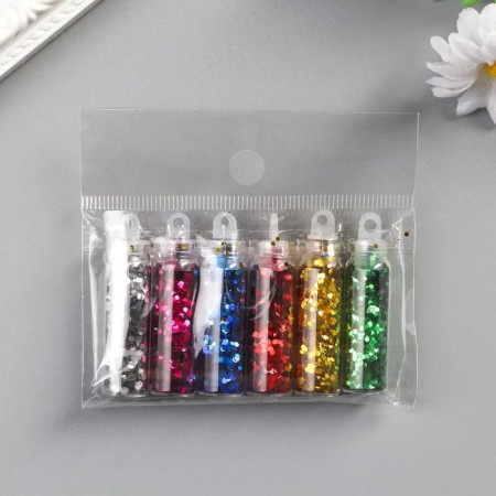 Glitter set 6 bottles "flakes", glitter weight of 1 bout - 1.2 g, color mix-2