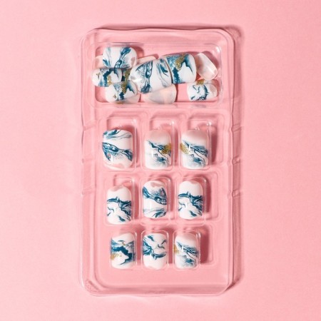 Fluid hardware, 24 pcs, adhesive plates, square shape, white/turquoise color-3