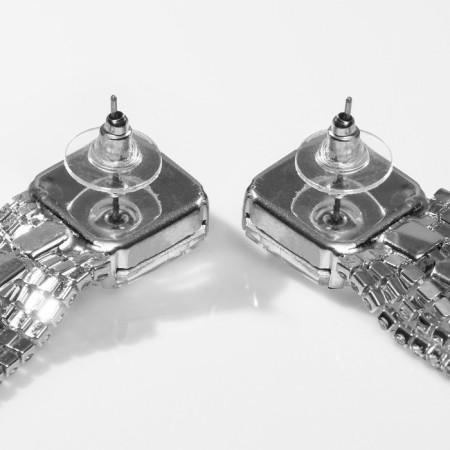 Hanging earrings with Hollywood rhinestones, white color in silver, 11 cm-1