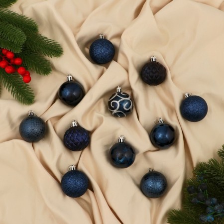 Set of balls plastic D-4.5 cm, 24 pcs "Frosty patterns" blue