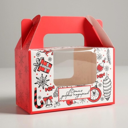 Box for cupcakes "Time of good gifts", 16 x 10 x 8 cm, New Year-1