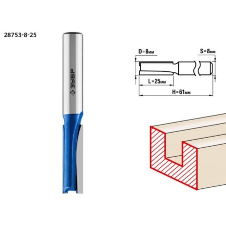 Frases groove bison 28753-8-25, straight, shank d = 8 mm, 8 x 25 mm