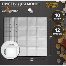 Set of coins sheets, Optima format, 10 sheets 200 x 250 mm, 12 cells 50 x 50 mm