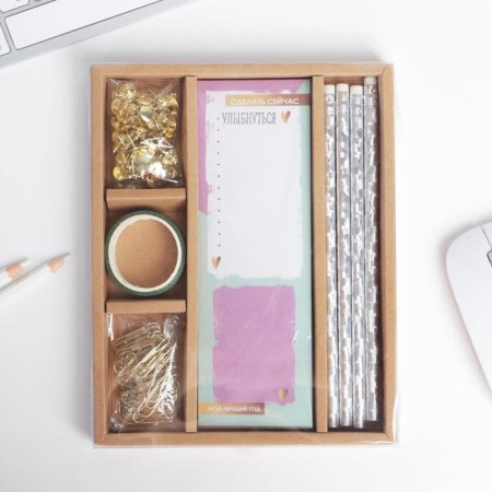 Chancellery set, 3 pencils, paper clips, buttons, planning, Dec. adhesive tape 17 x 2 x 20.4cm-6