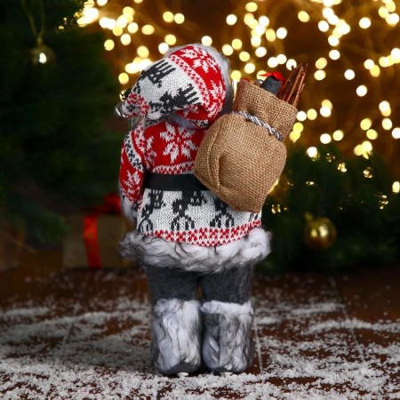 Santa Claus "In a white-red fur coat with a strap, with skis" 30 cm-3