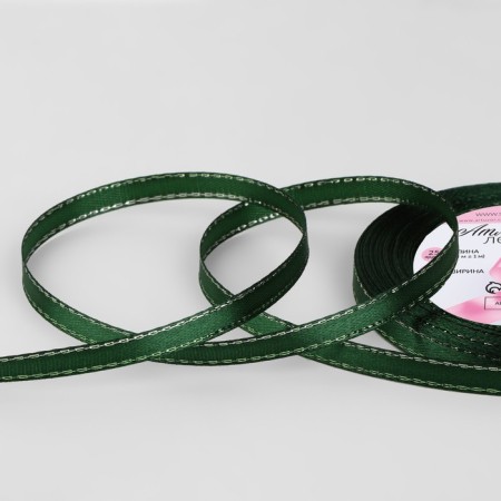 A satin ribbon "Silver threads", 6 mm × 23 ± 1 m, green color No. 049