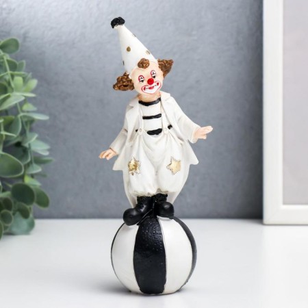 Polystone souvenir "Clown in a cap on a ball" Black and white with gold 18x5x7.5 cm