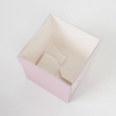 Box for flowers with PVC lid, pink, gift packaging, 12 x 12 x 12 cm-3