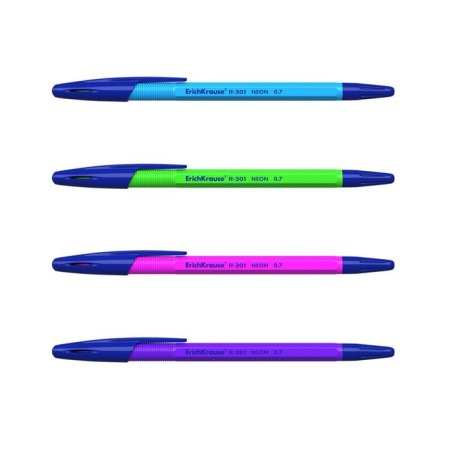Ballic handle Erichkrause R-301 Neon Stick, node 0.7 mm, blue ink, writing length 2000 meters, mix-9