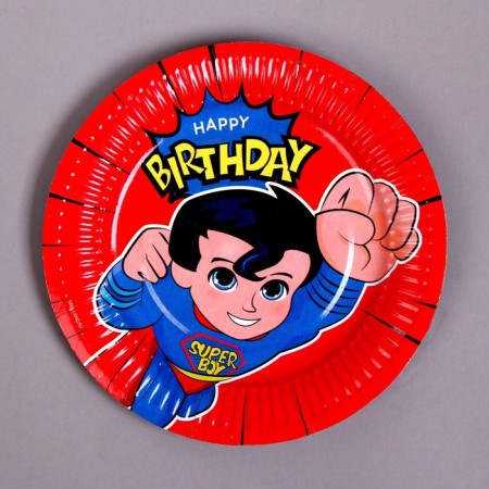 Disposable paper plate "Super Happy Birthday", 18 cm-1