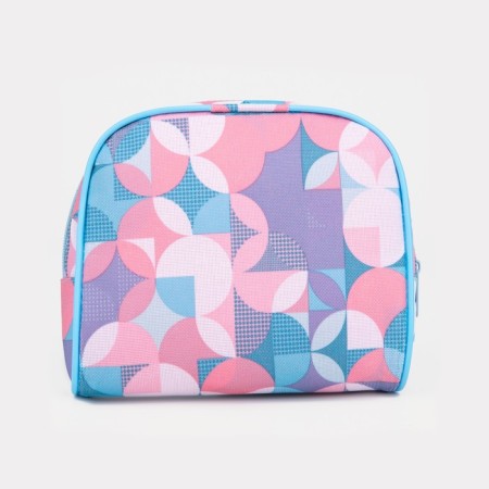 Cosmetic bag on a zipper, with a lining, external pocket, pink color-1