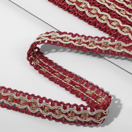 Decorative braid, 16 mm, 9.1 ± 0.5 m, burgundy/beige color-1