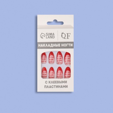 Love overhead nails, 24 pcs, with adhesive plates, almond shape, pink/red color-9