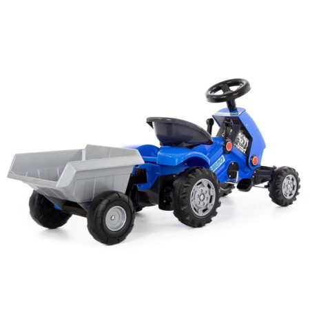 Pedal machine for children TURBO-2, with a semi-trailer, blue color-3